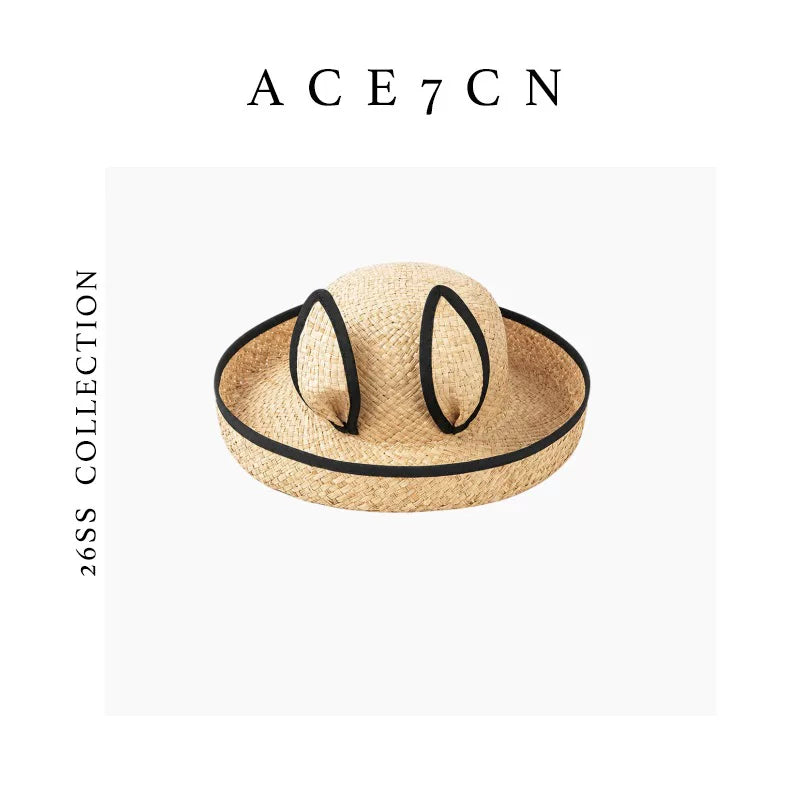 Bunny-Ear Raffia Hat — ACE7CN