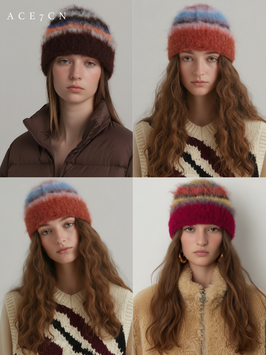 Color-Block Striped Plush Beanie — ACE7CN