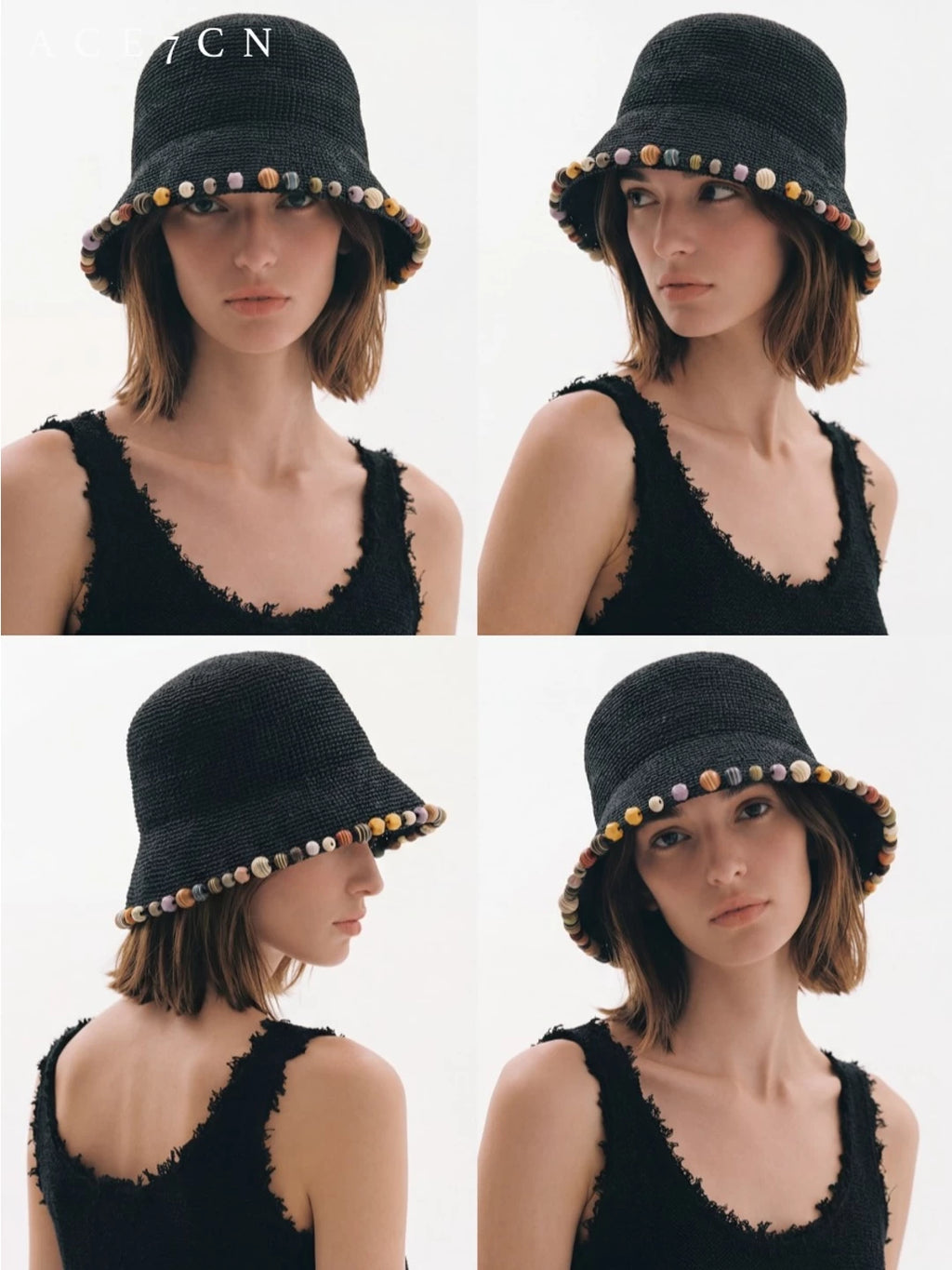 Black Stone-Trim Bucket Hat — ACE7CN