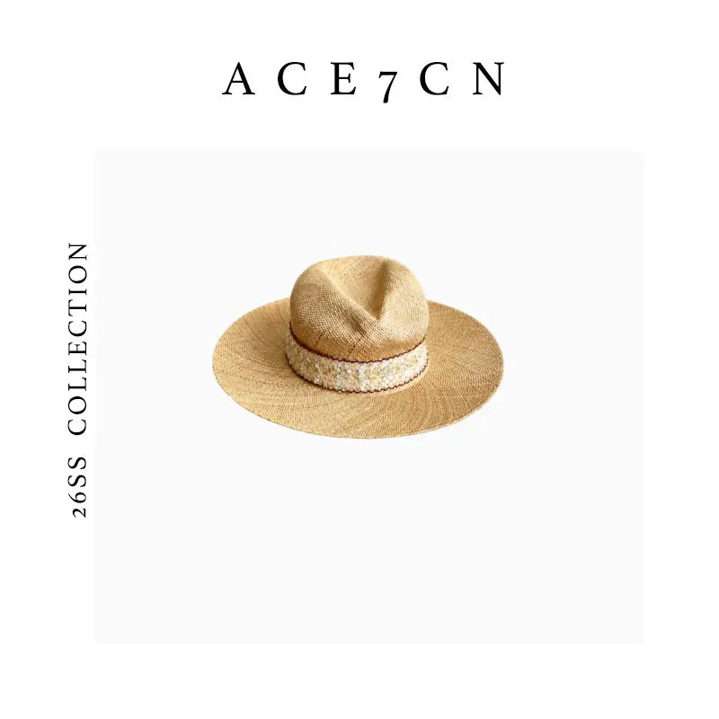 Hand-Woven Tweed-Effect Straw Fedora — ACE7CN