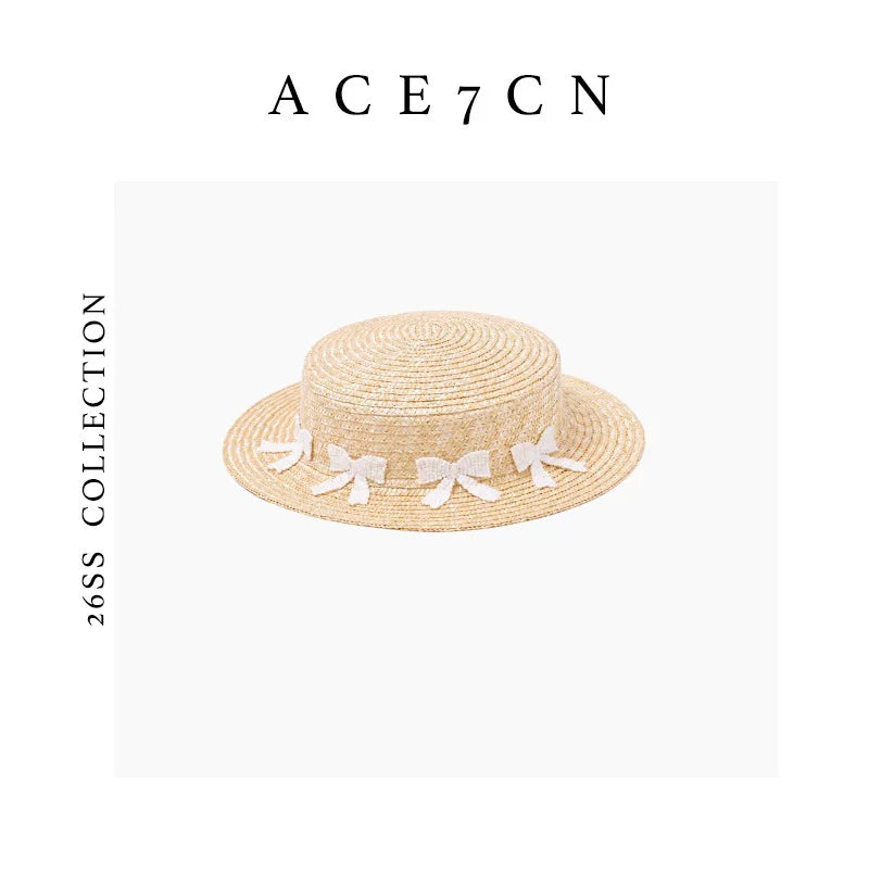 Bow-Detail Wheat-Straw Fedora — ACE7CN