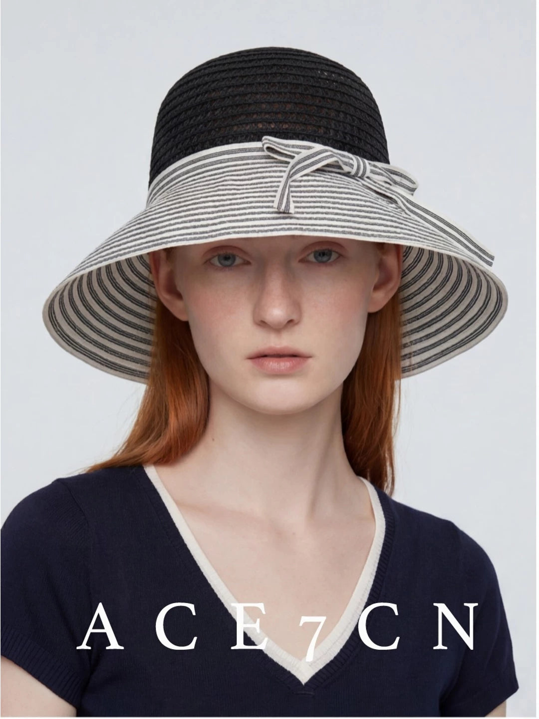 Bow-Trim Straw Sun Hat — ACE7CN