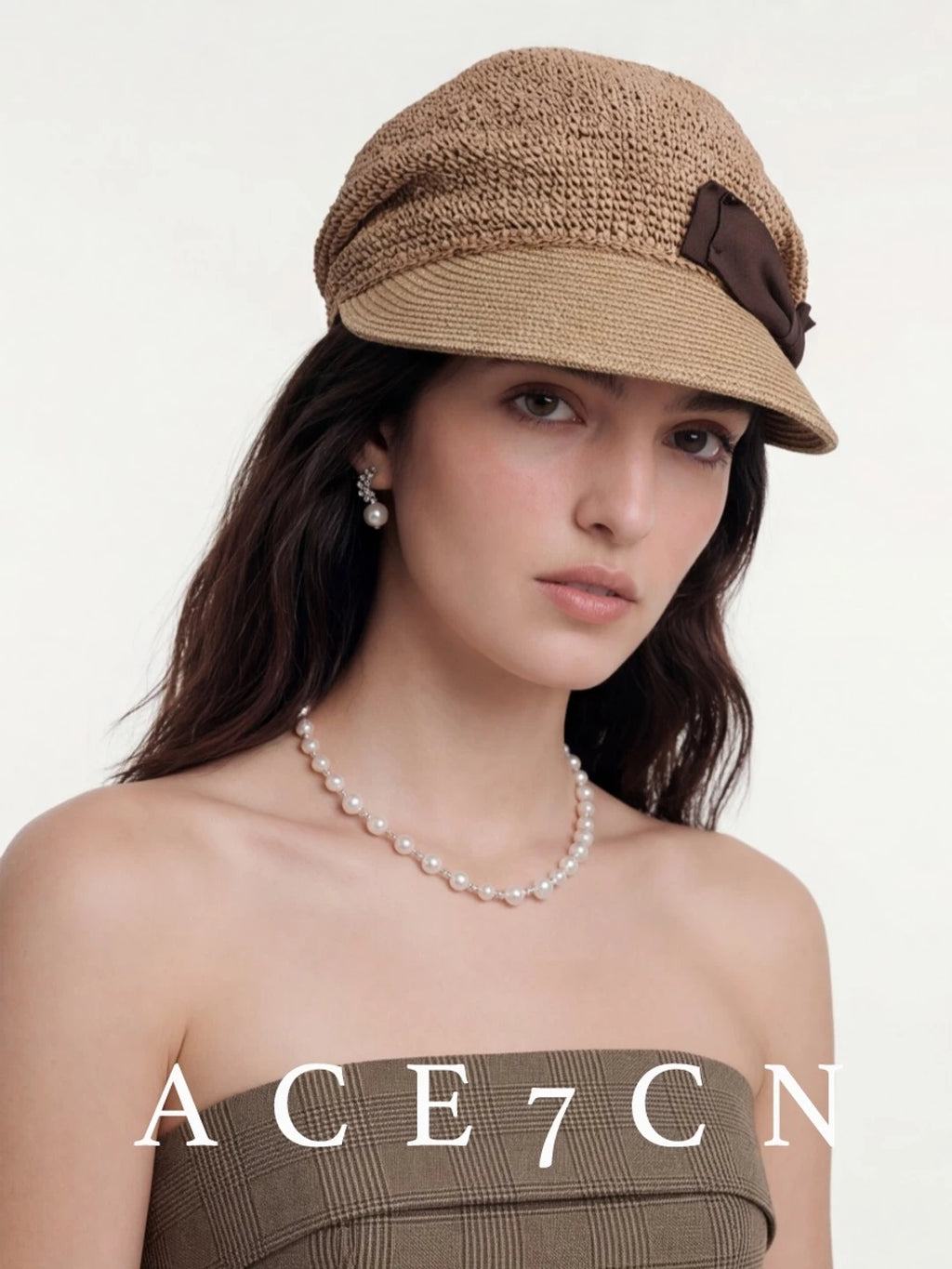 Bow-Detail Hand-Woven Straw Riding Cap — ACE7CN