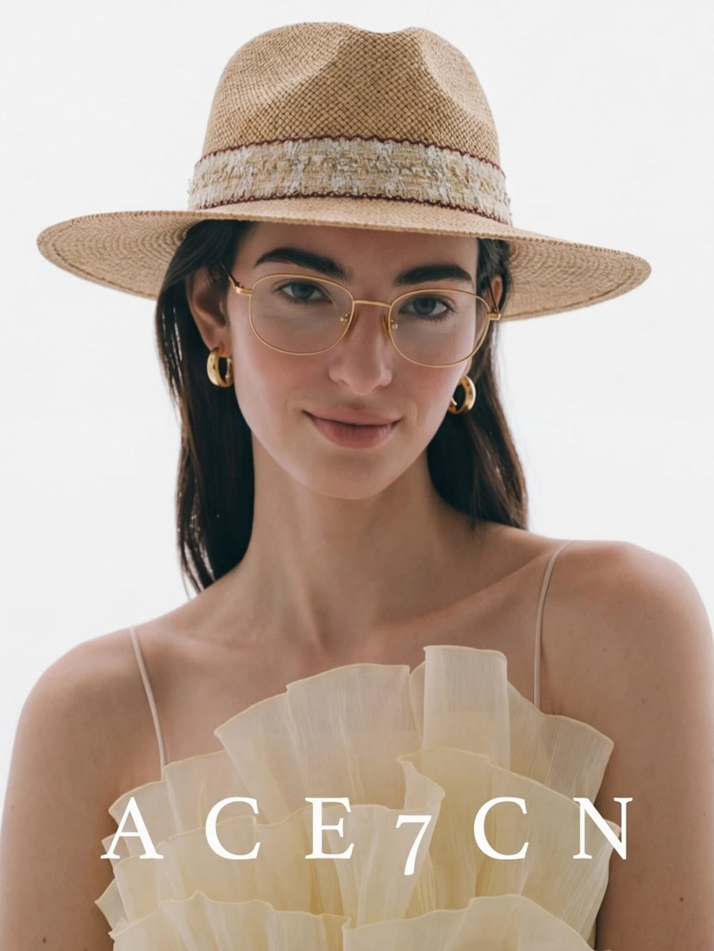Hand-Woven Tweed-Effect Straw Fedora — ACE7CN