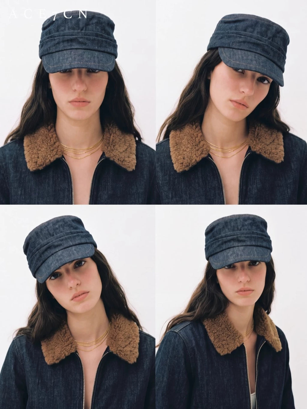 Pleated Denim Equestrian Cap — ACE7CN
