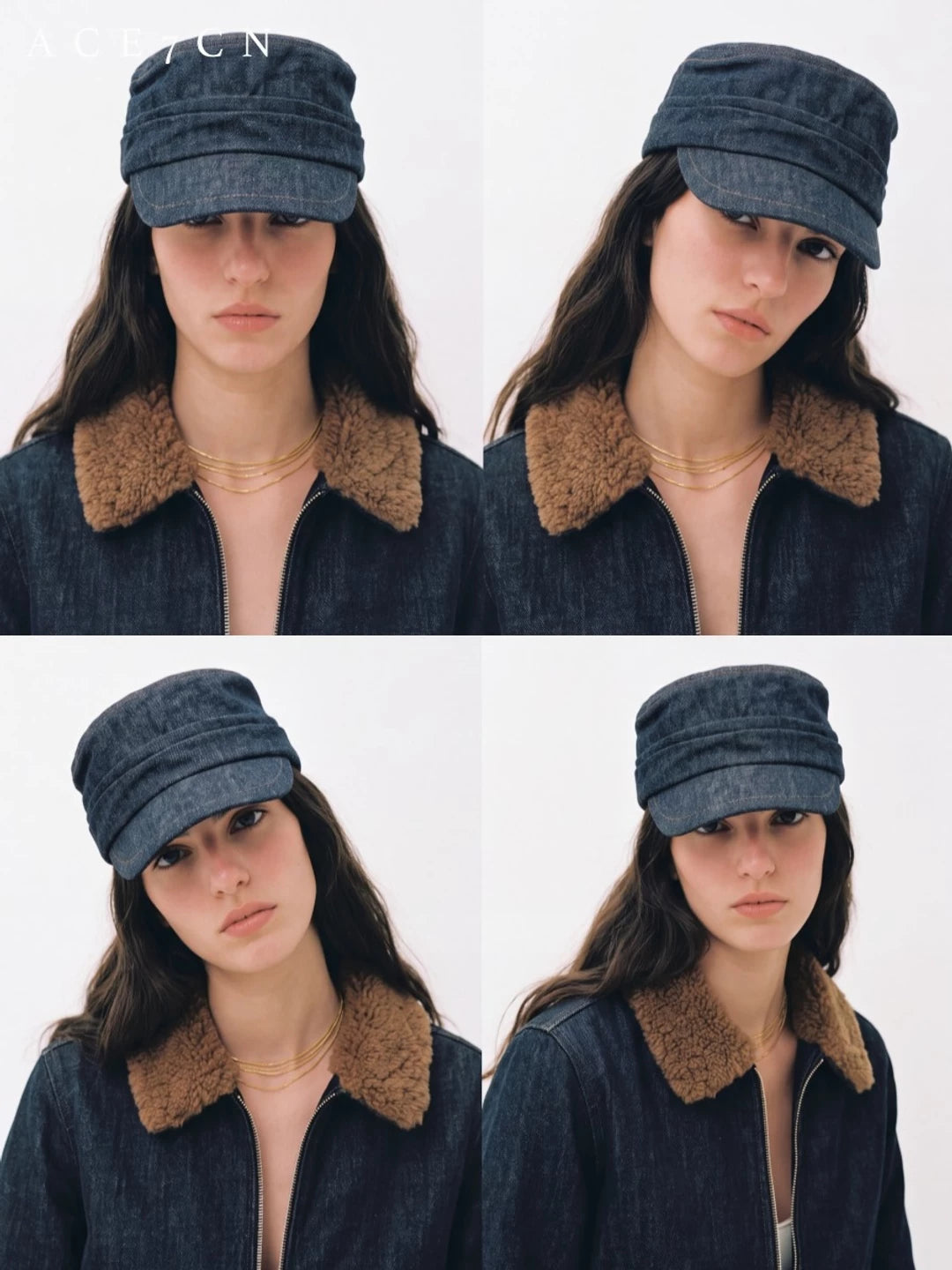 Pleated Denim Equestrian Cap — ACE7CN