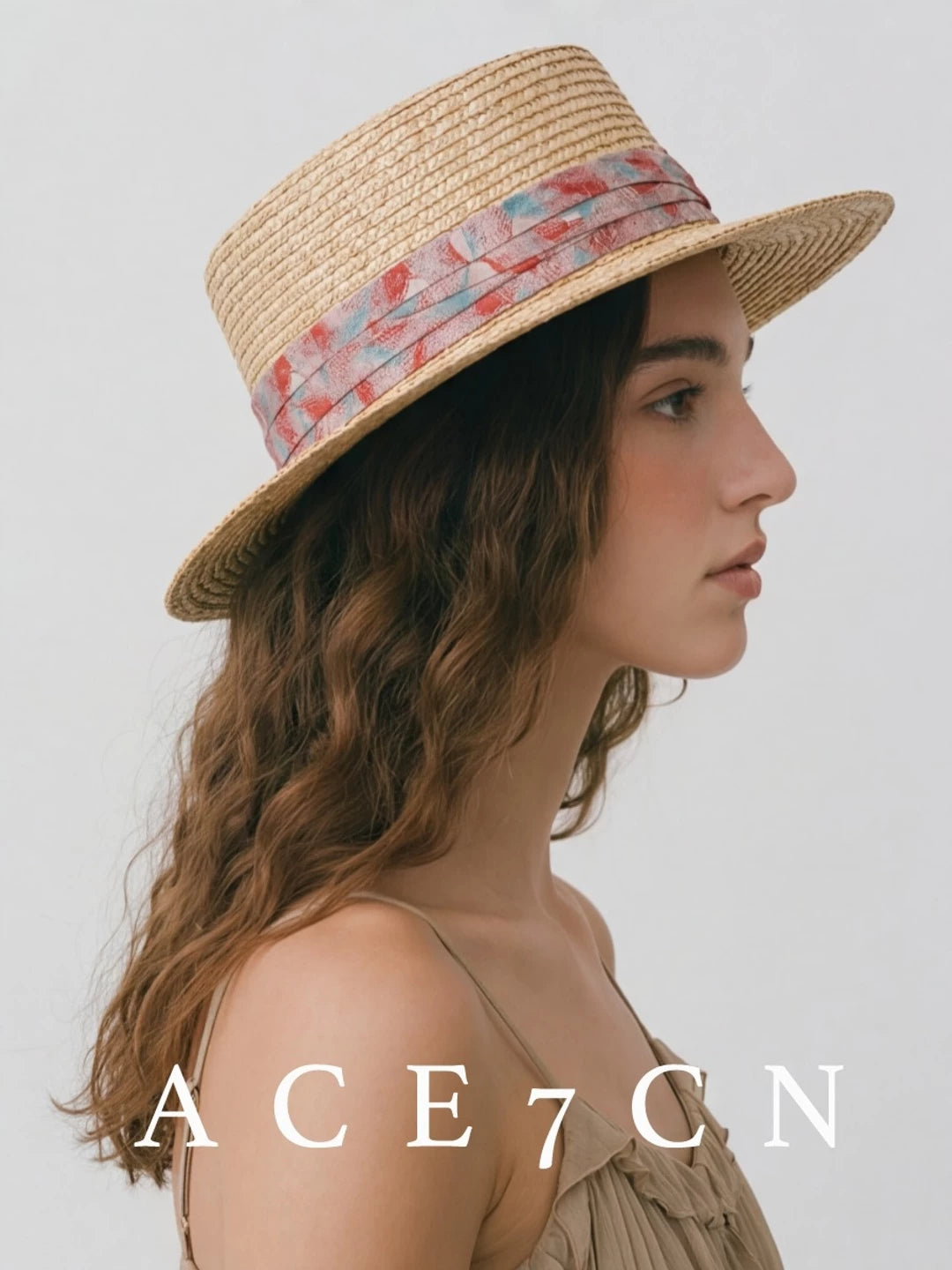 Satin-Ribbon Flat-Top Boater — ACE7CN