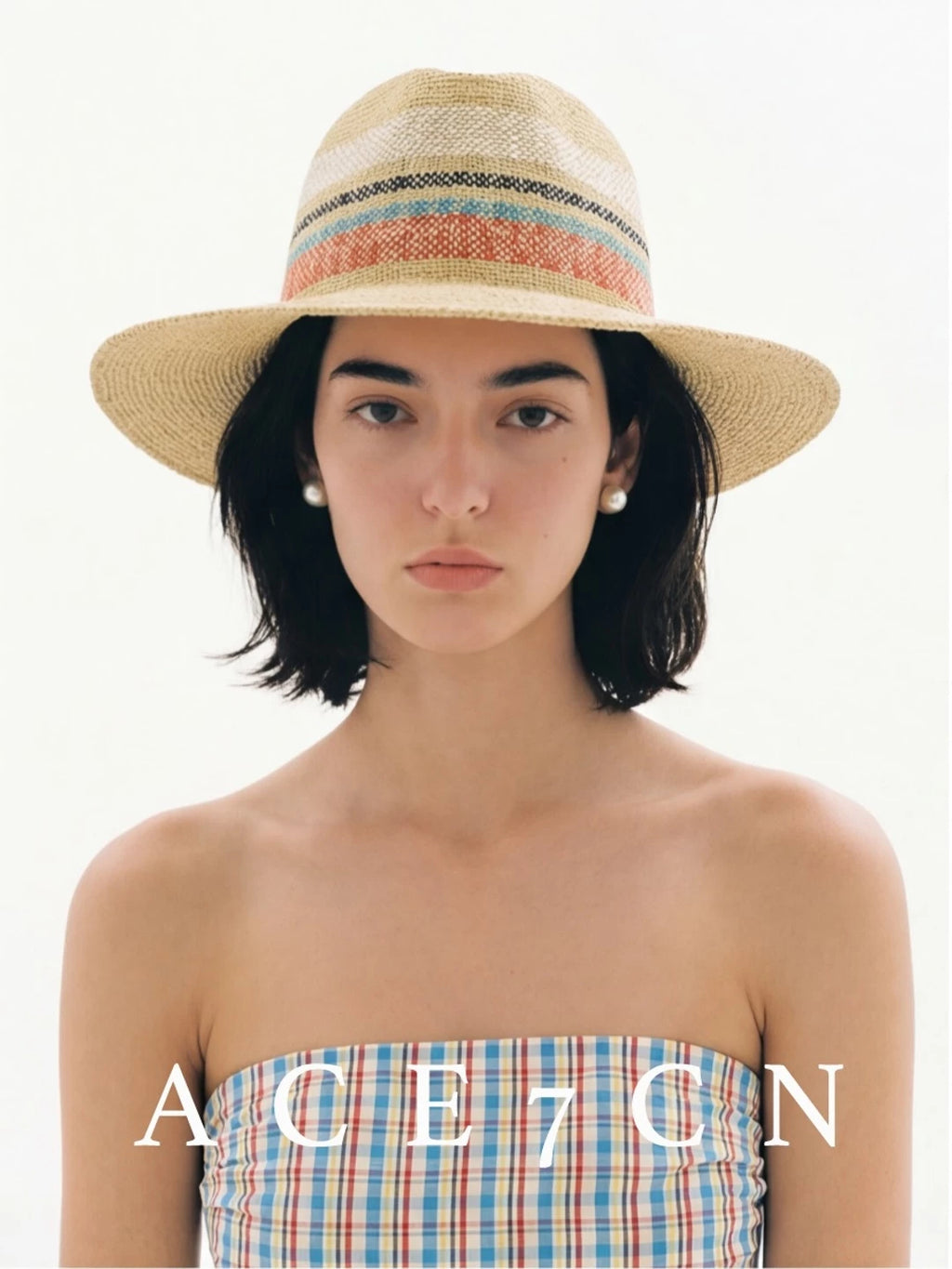 Striped Two-Tone Straw Fedora — ACE7CN