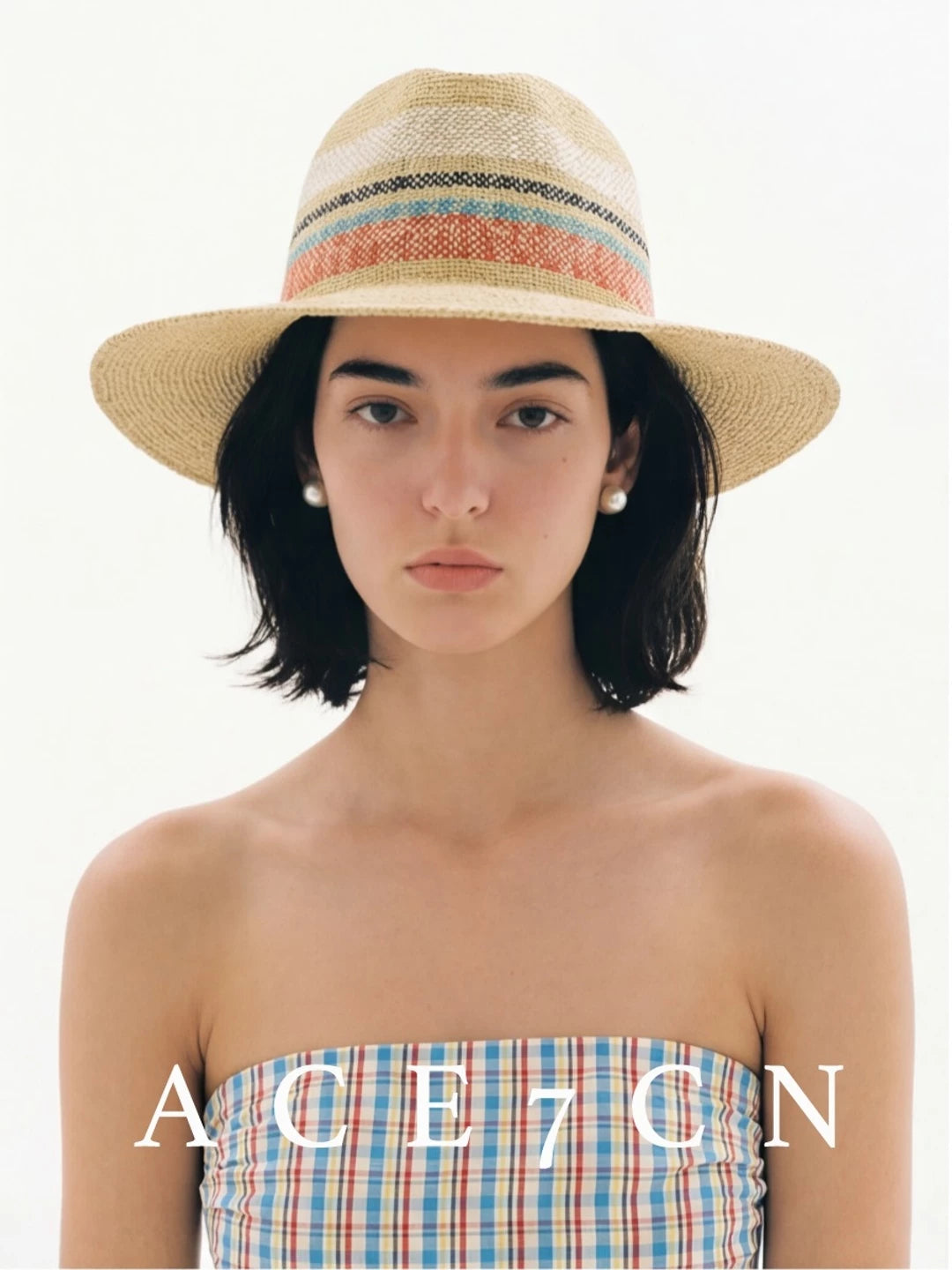 Striped Two-Tone Straw Fedora — ACE7CN