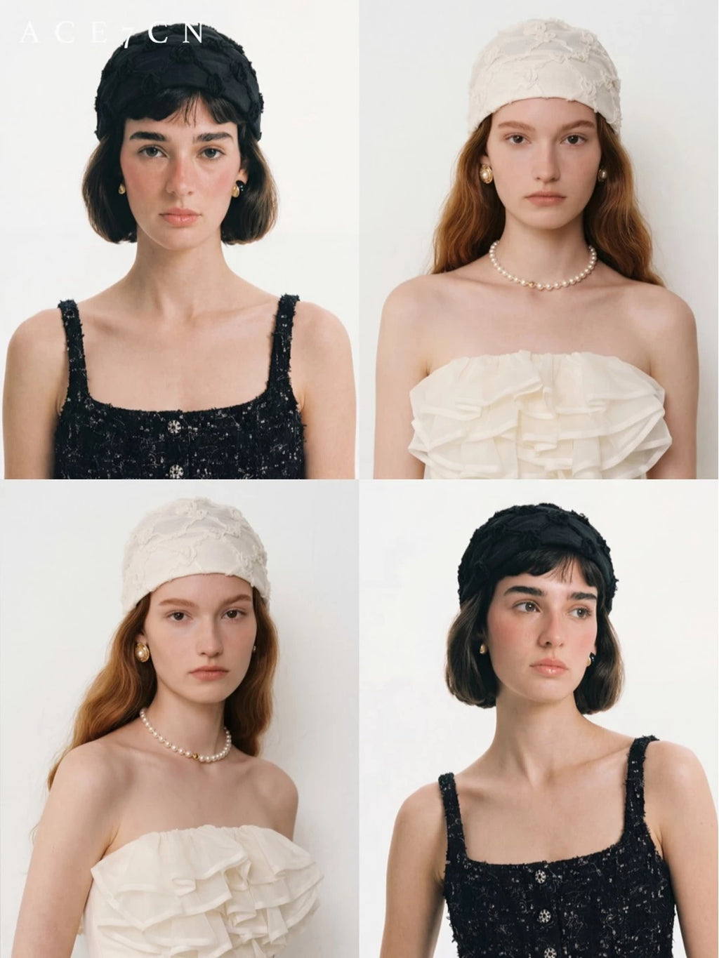 Sheer Tulle Floral Head Scarf Hat — ACE7CN