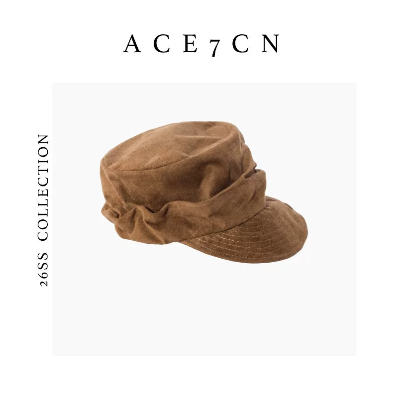 Japanese Niche Handmade Suede Flat-Top Hat Outdoor Riding
