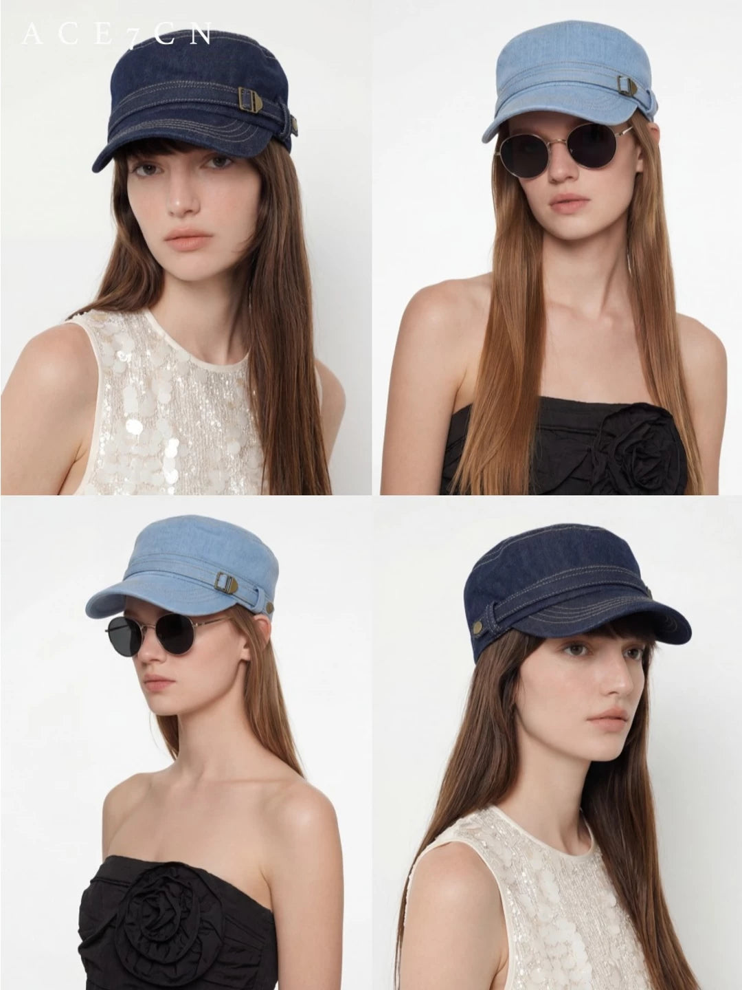 Flat-Top Denim Riding Cap — ACE7CN