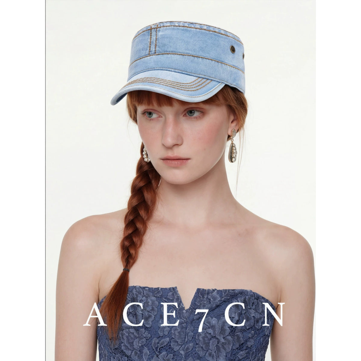 Distressed Denim Equestrian Cap — ACE7CN