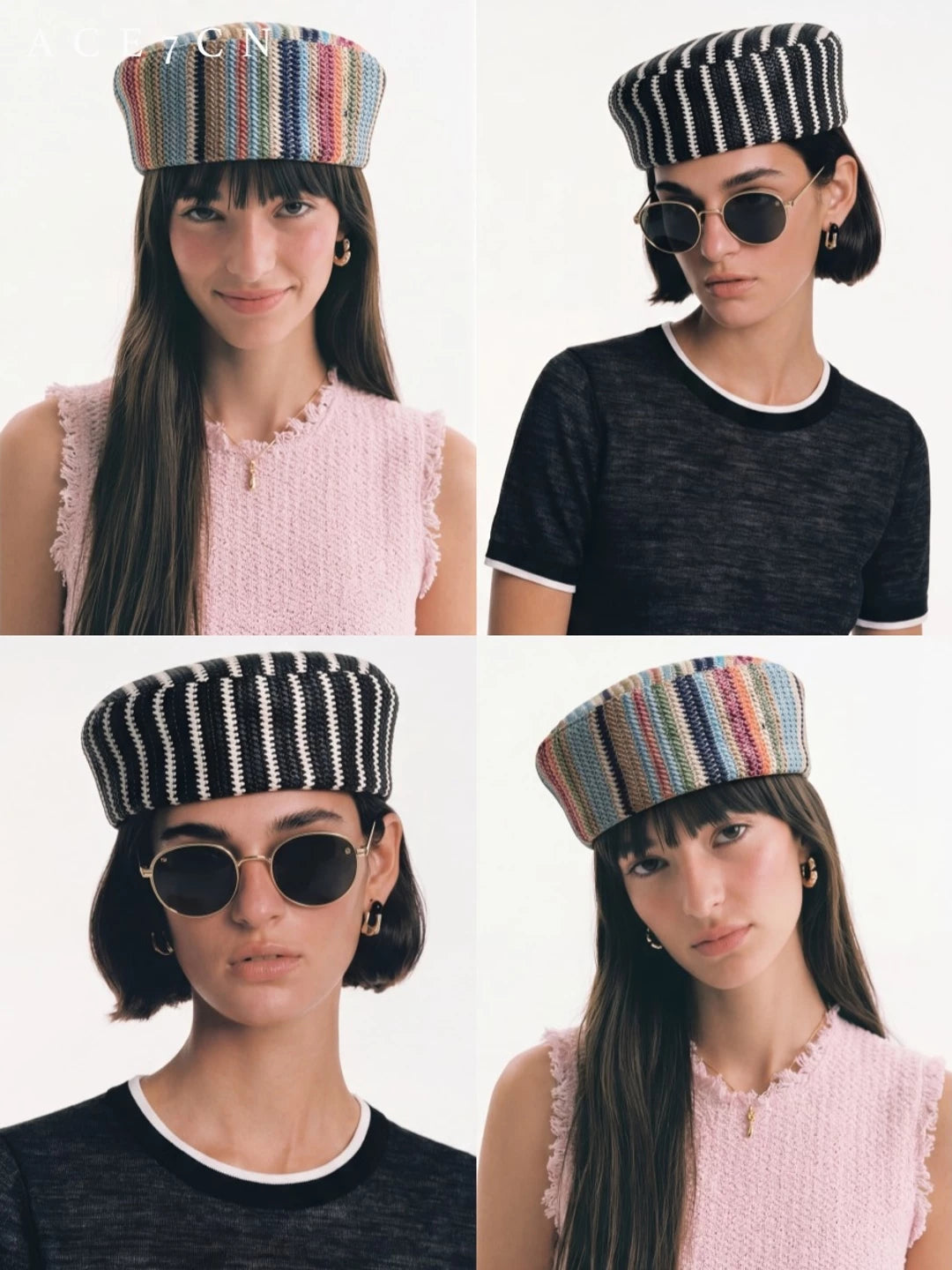 Striped Woven Pillbox Hat — ACE7CN