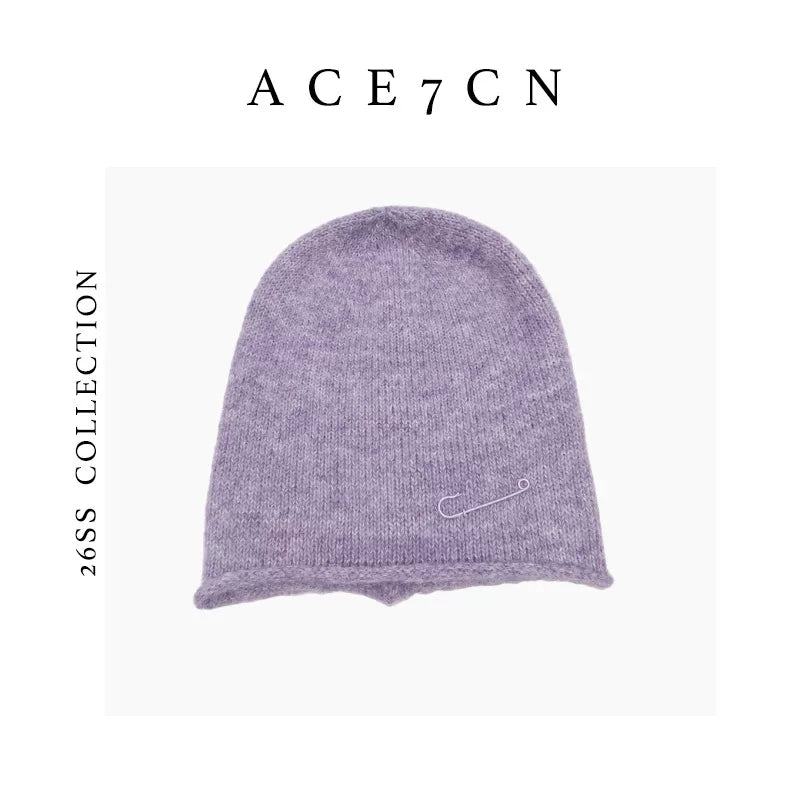 Safety-Pin Wool Knit Beanie — ACE7CN