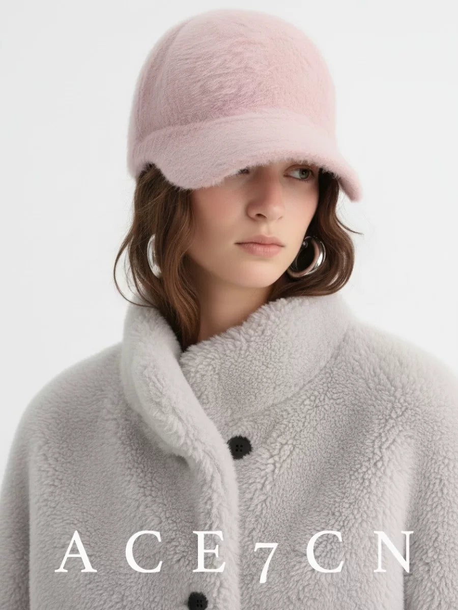 Curved-Brim Plush Knit Baseball Cap — ACE7CN