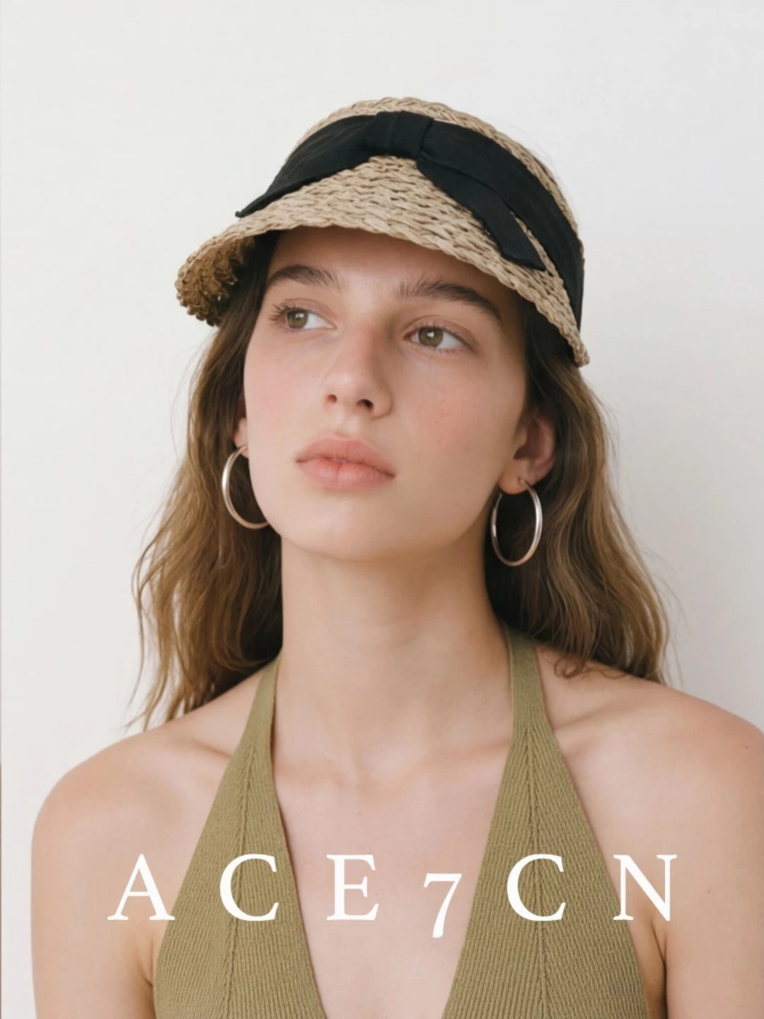 Bow-Detail Seagrass Clip Visor — ACE7CN