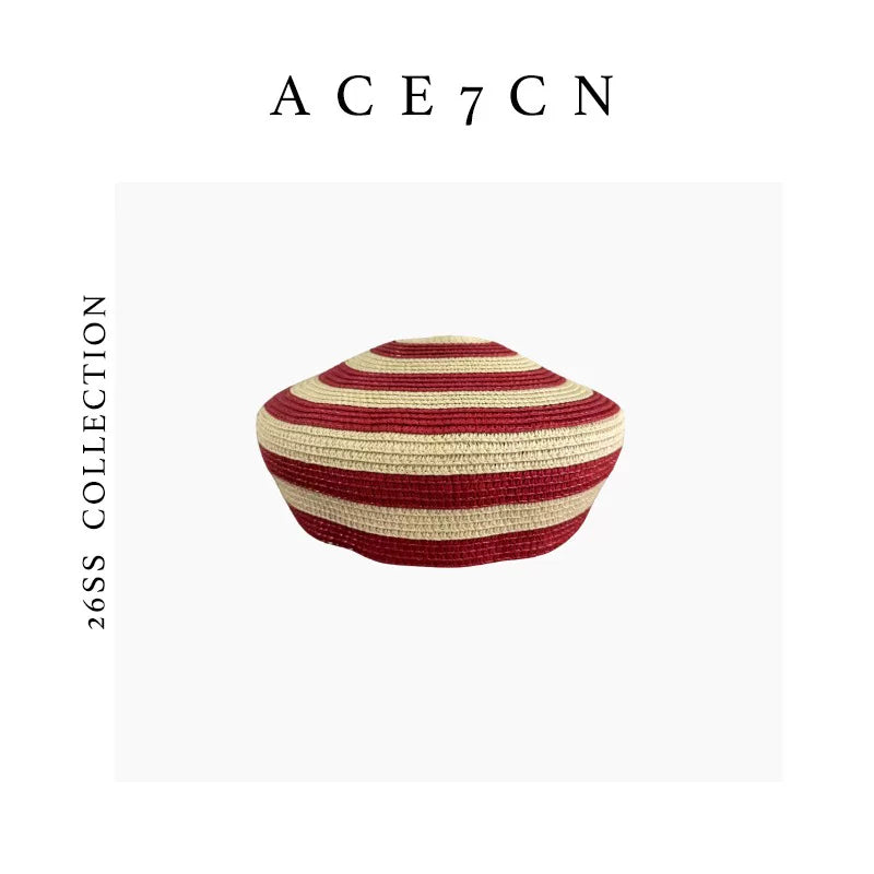 Domed Striped Straw Pillbox Hat — ACE7CN