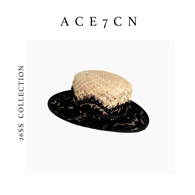 Openwork Lace Flat-Top Boater — ACE7CN