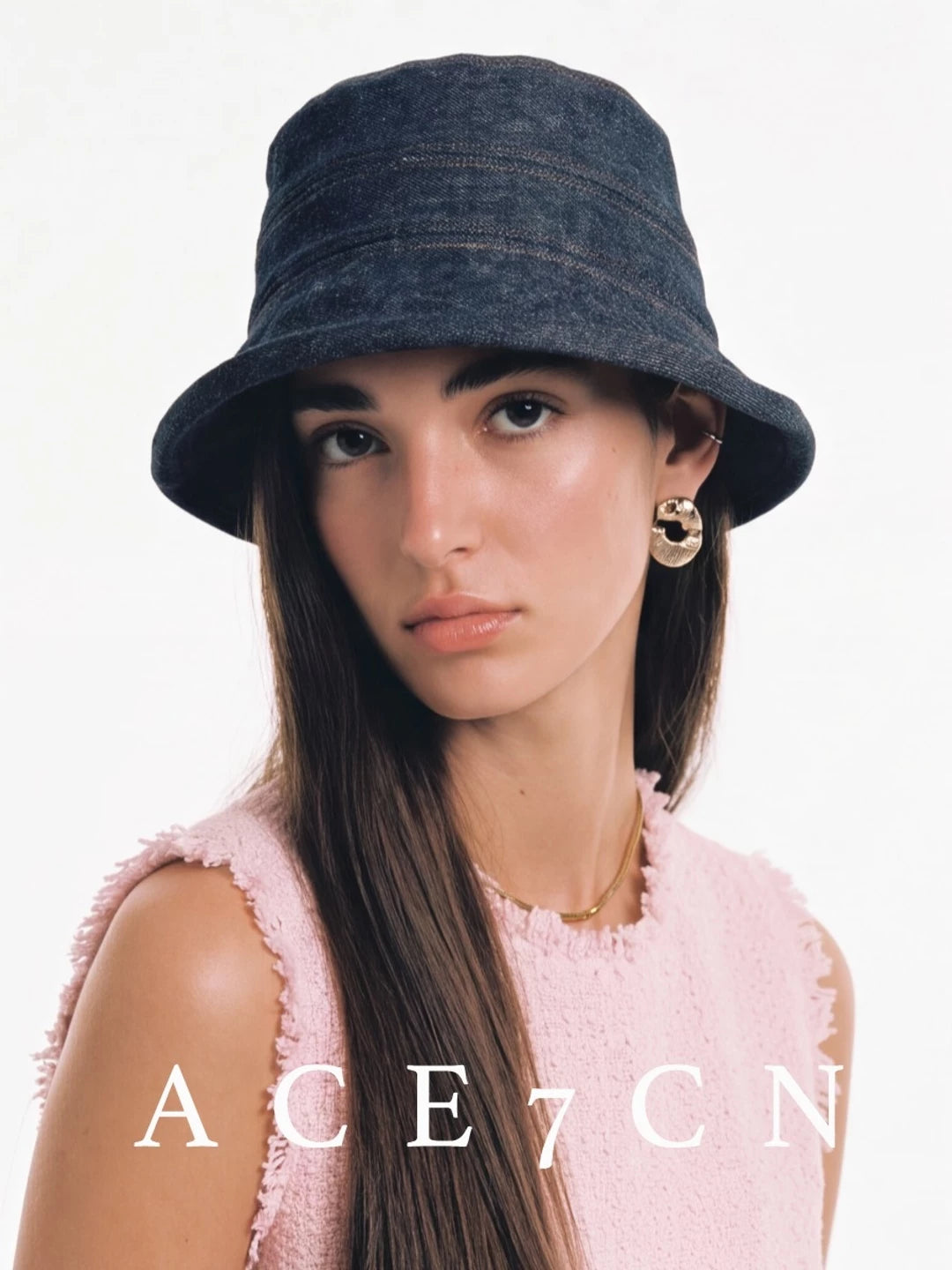 Bow-Trim Denim Bucket Hat — ACE7CN