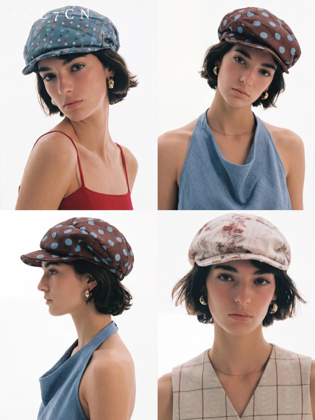 Floral Polka-Dot Newsboy Cap — ACE7CN