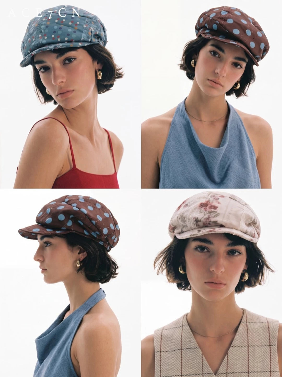 Floral Polka-Dot Newsboy Cap — ACE7CN