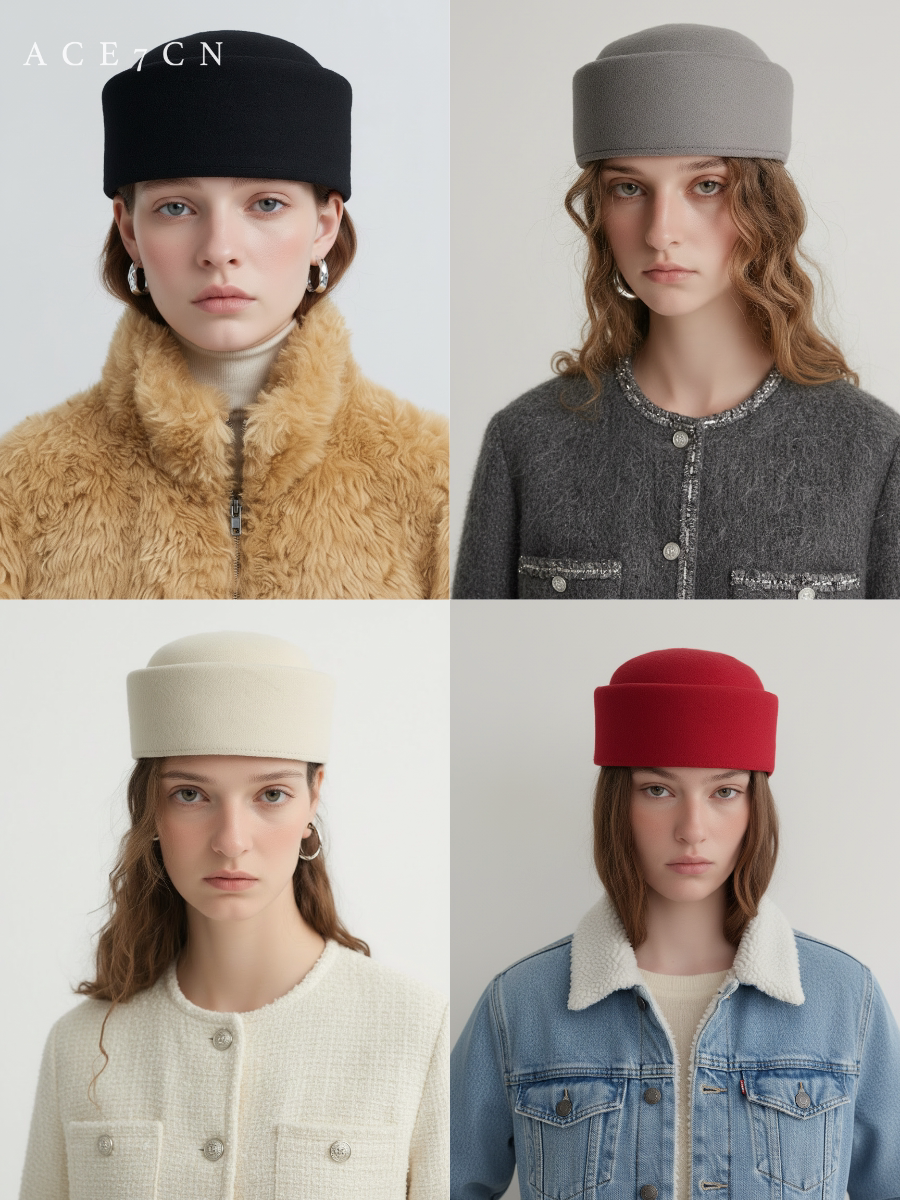 Round-Top Wool Pillbox Hat — ACE7CN