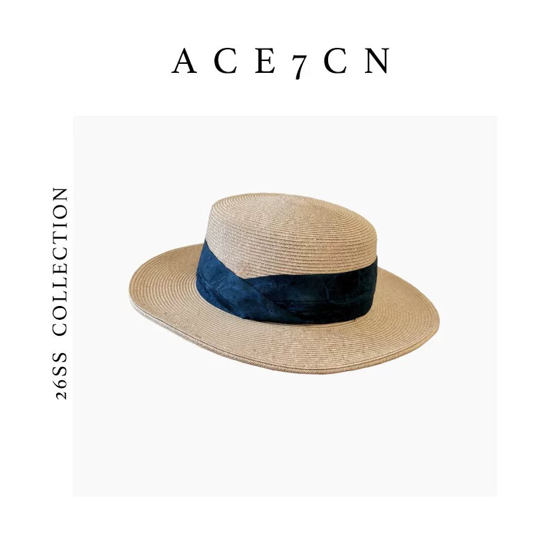 Satin-Ribbon Straw Fedora — ACE7CN