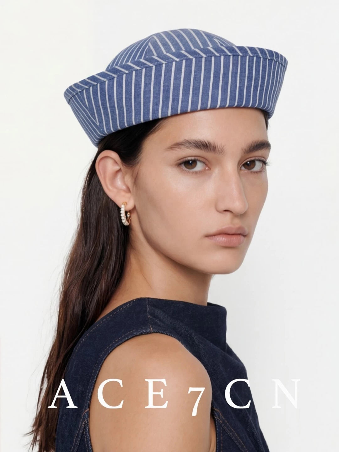 Striped Roll-Brim Cotton Sailor Hat — ACE7CN