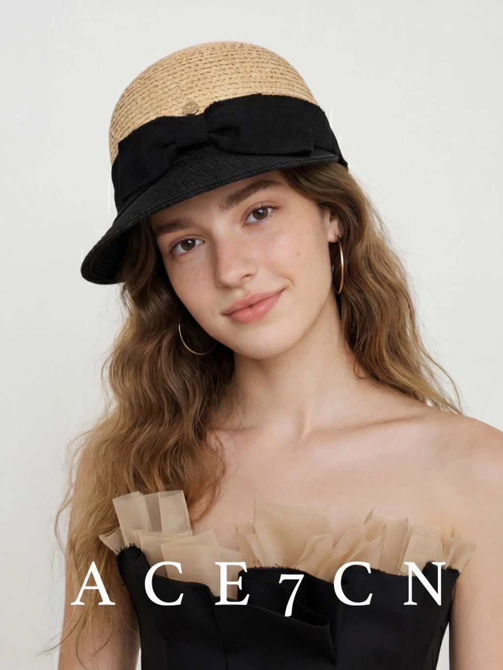 Two-Tone Bow Raffia Equestrian Cap — ACE7CN