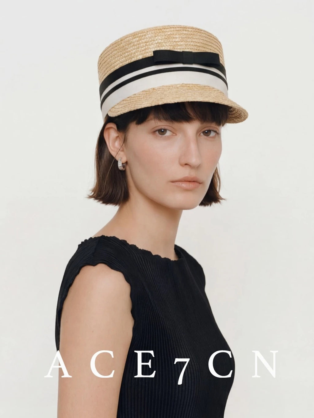 Bow-Detail Wheat-Straw Equestrian Cap — ACE7CN