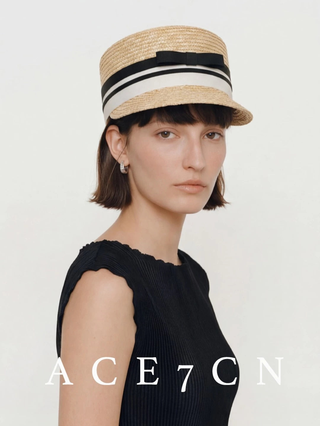 Bow-Detail Wheat-Straw Equestrian Cap — ACE7CN