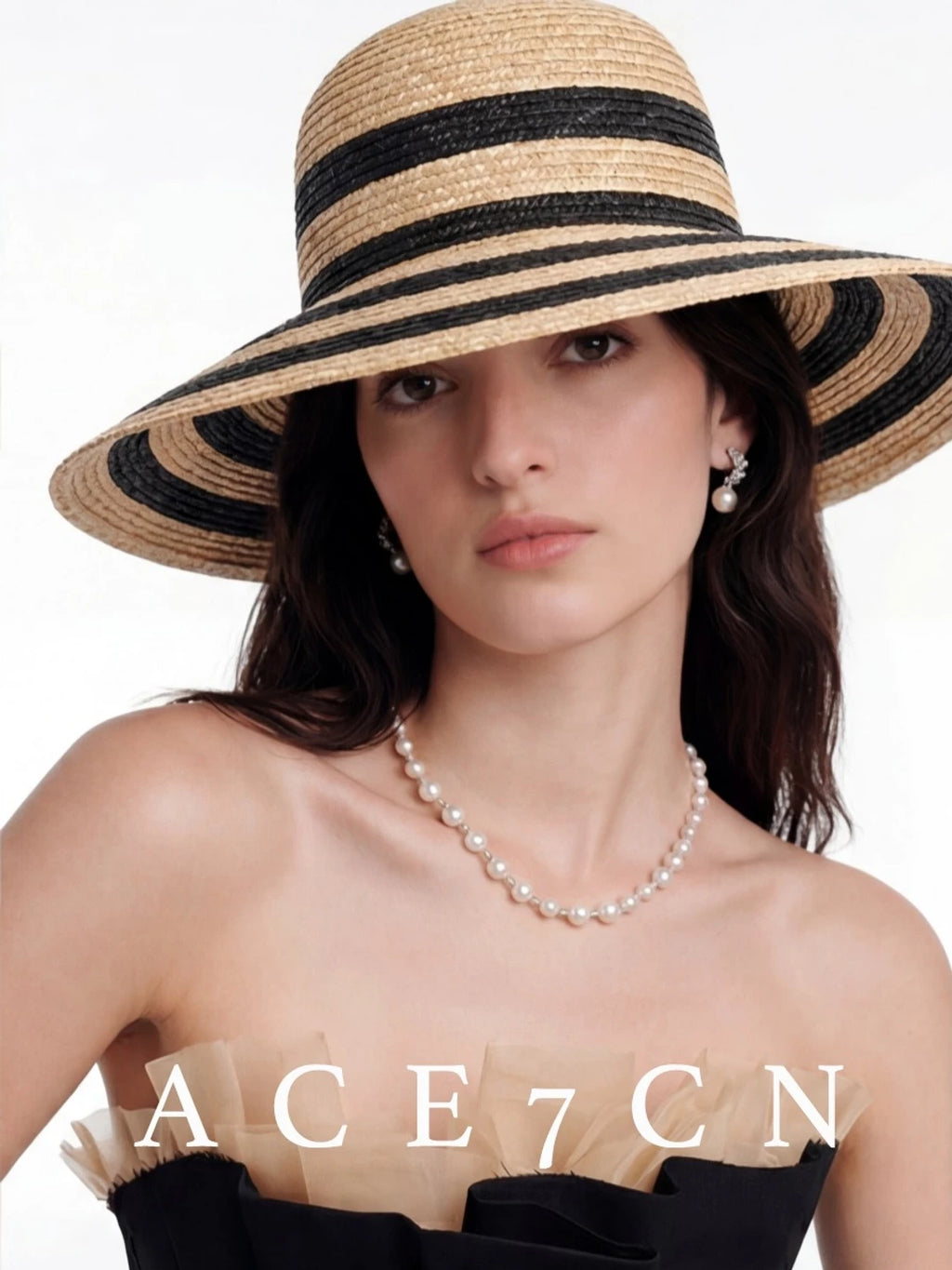 Striped Wide-Brim Wheat-Straw Hat — ACE7CN