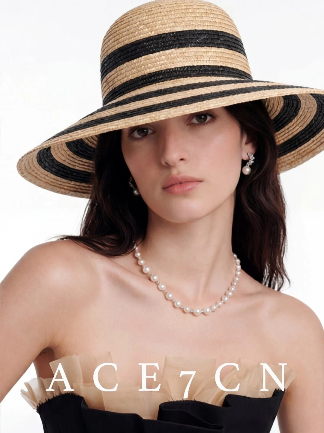 Striped Wide-Brim Wheat-Straw Hat — ACE7CN