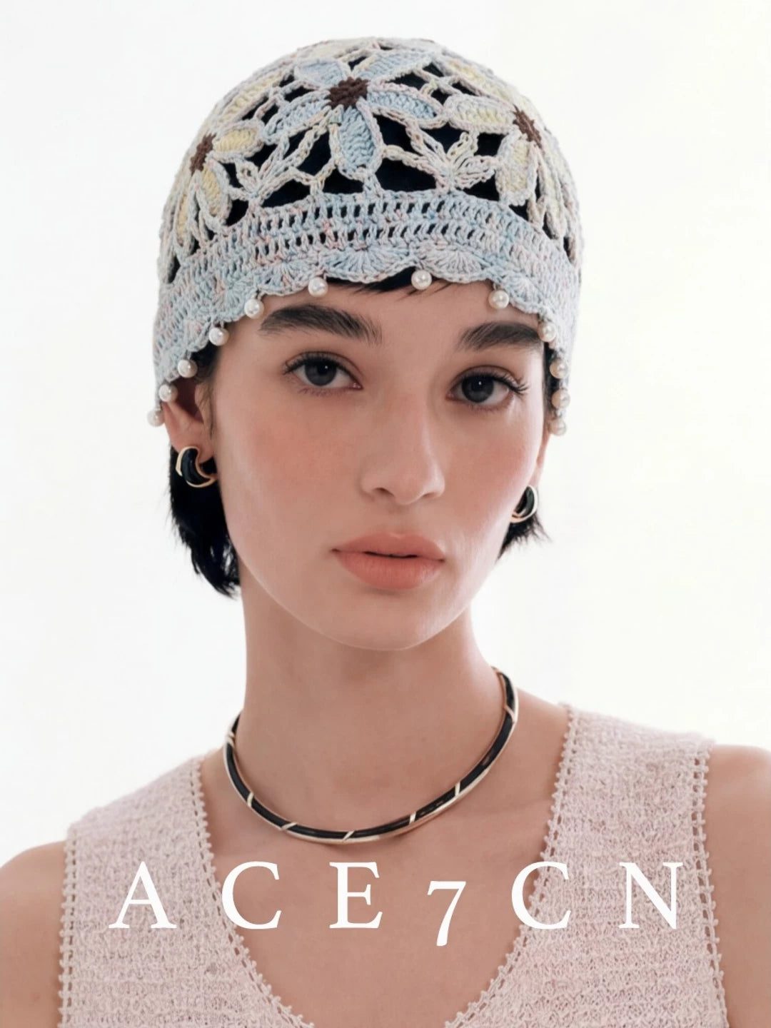 Light-French Vintage Elegant Hand-Crochet Hat Breathable Openwork Headwrap