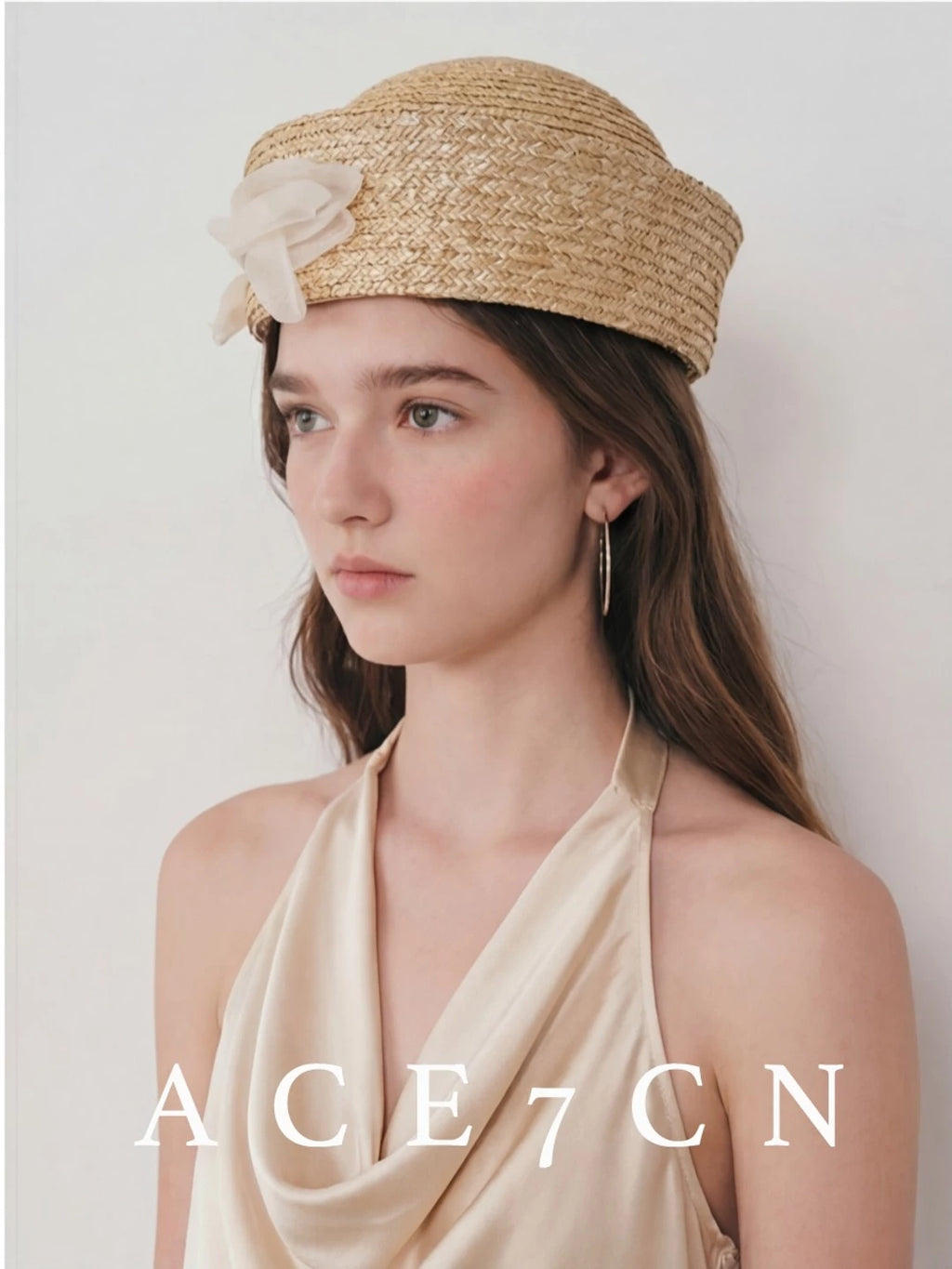 Tulip-Sprig Wheat-Straw Pillbox Hat — ACE7CN