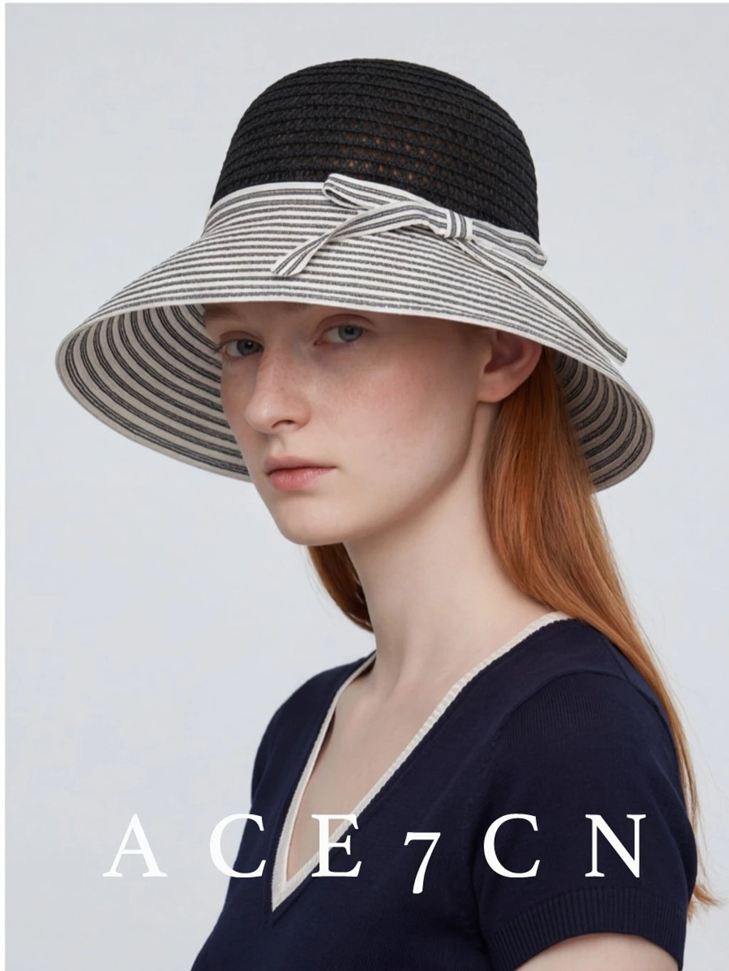 Bow-Trim Straw Sun Hat — ACE7CN