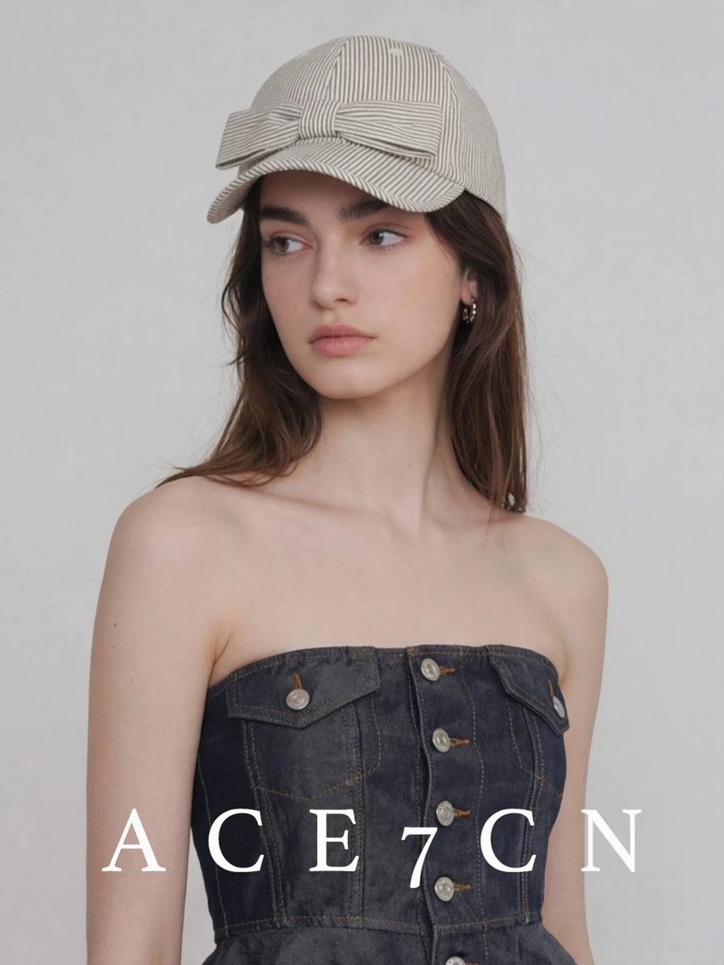 Bow-Detail Striped Baseball Cap — ACE7CN