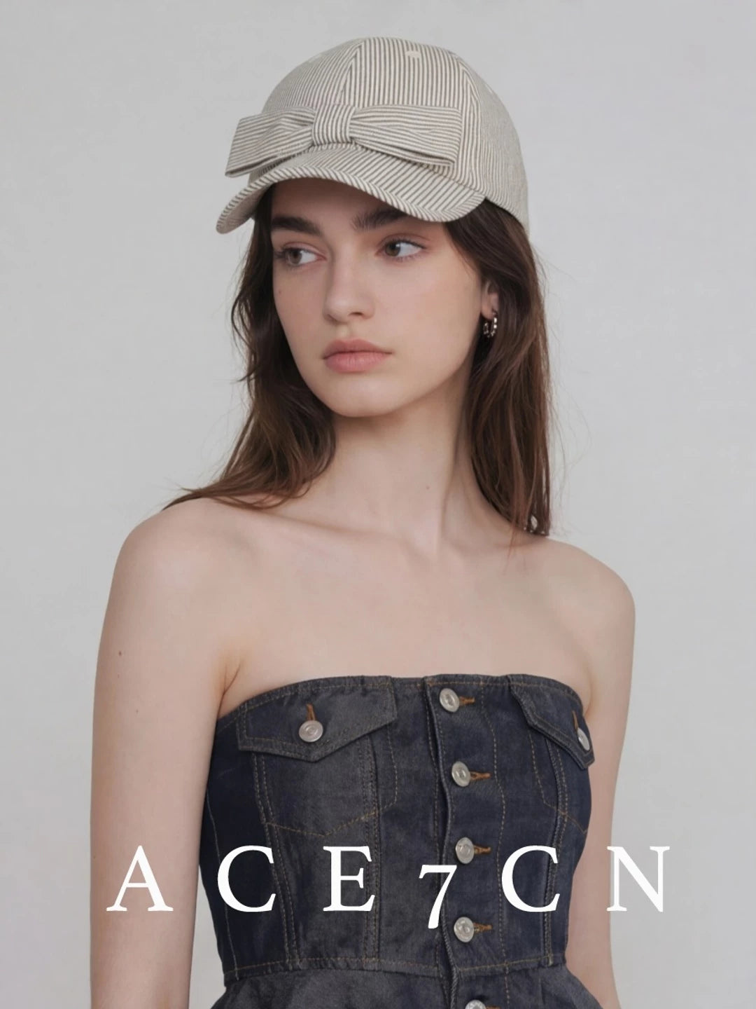Bow-Detail Striped Baseball Cap — ACE7CN