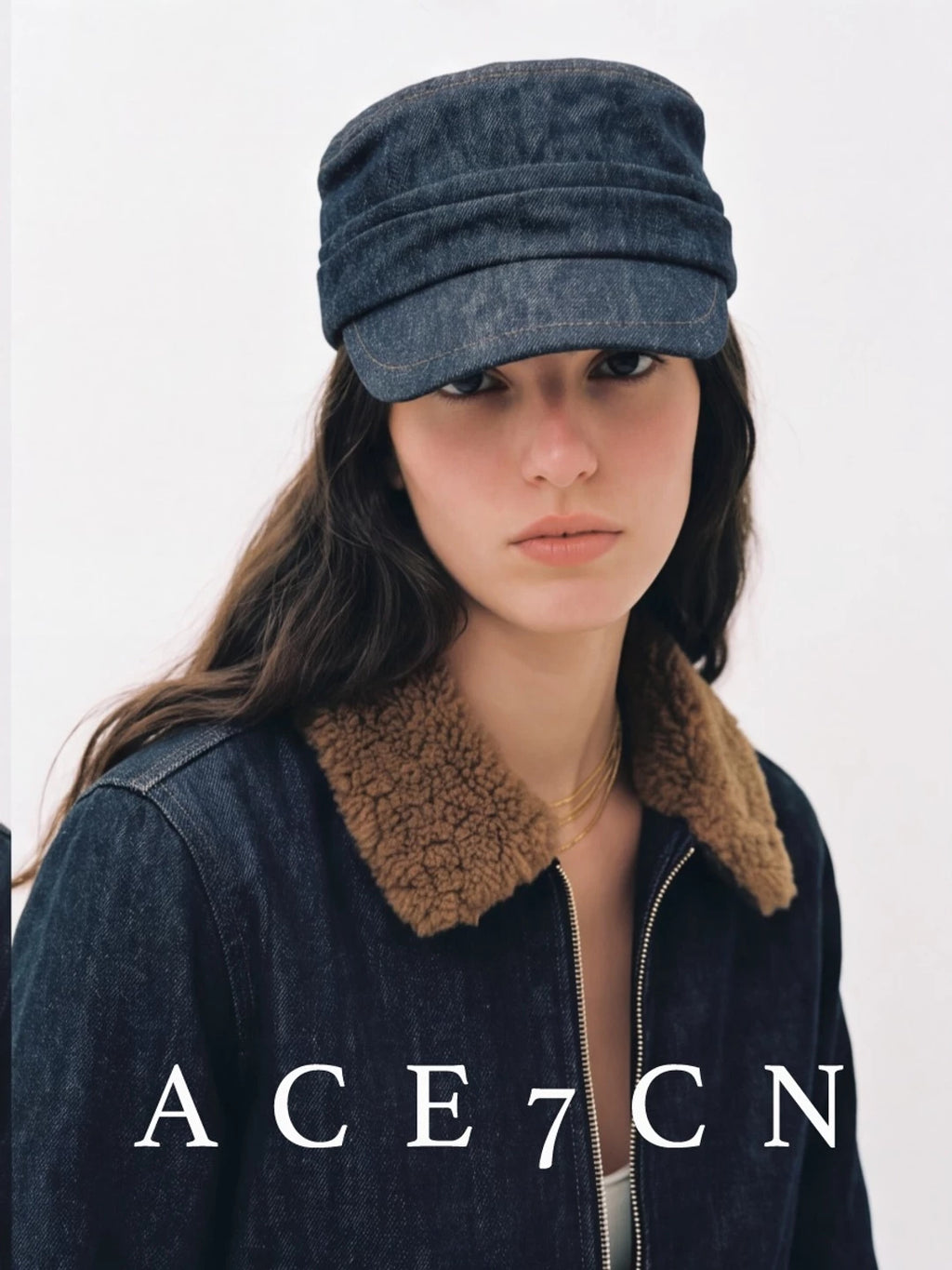 Pleated Denim Equestrian Cap — ACE7CN