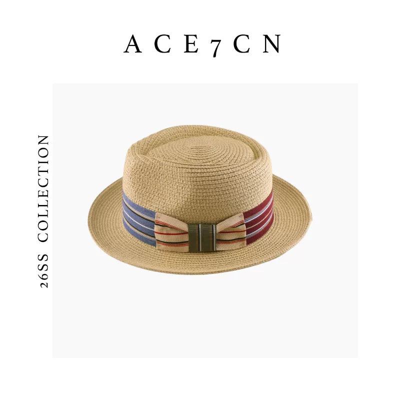 Striped-Band Straw Fedora — ACE7CN