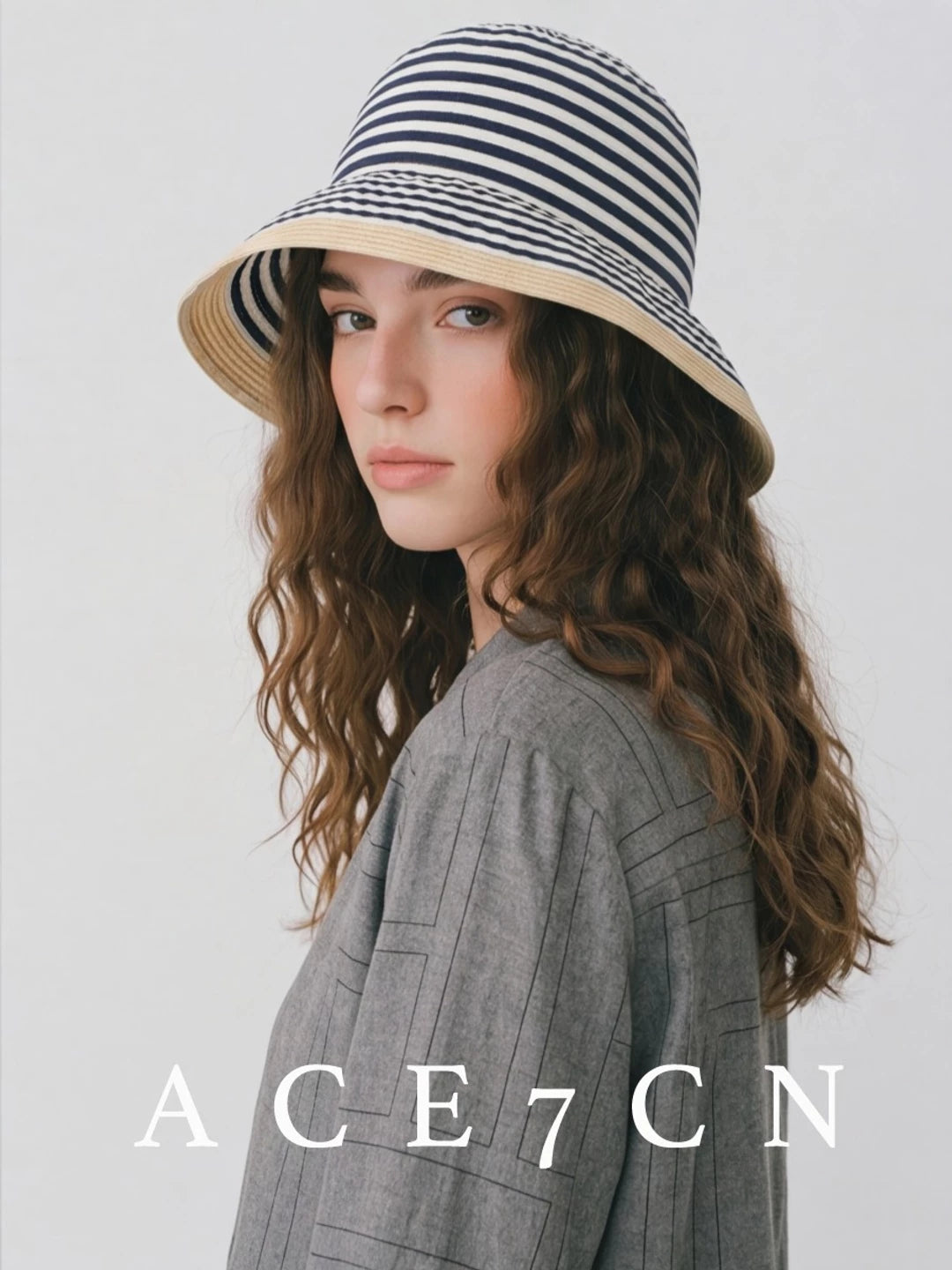 Foldable Striped Paper-Straw Bucket Hat — ACE7CN