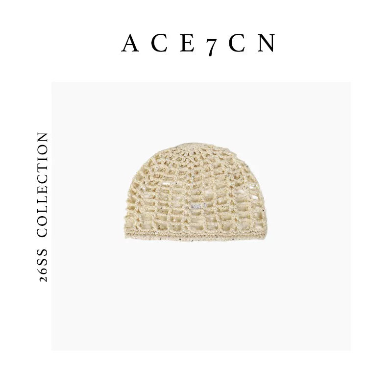 Glitter-Thread Openwork Crochet Beanie — ACE7CN