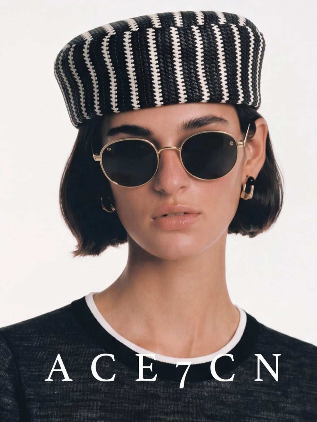Striped Woven Pillbox Hat — ACE7CN