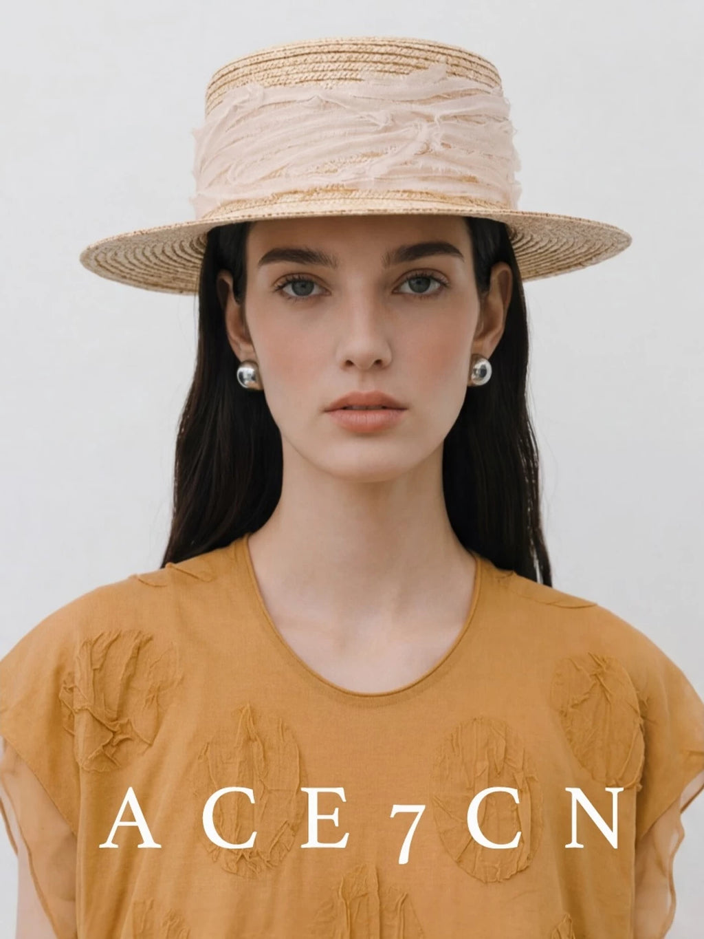 Tulle-Trim Wheat-Straw Hat — ACE7CN