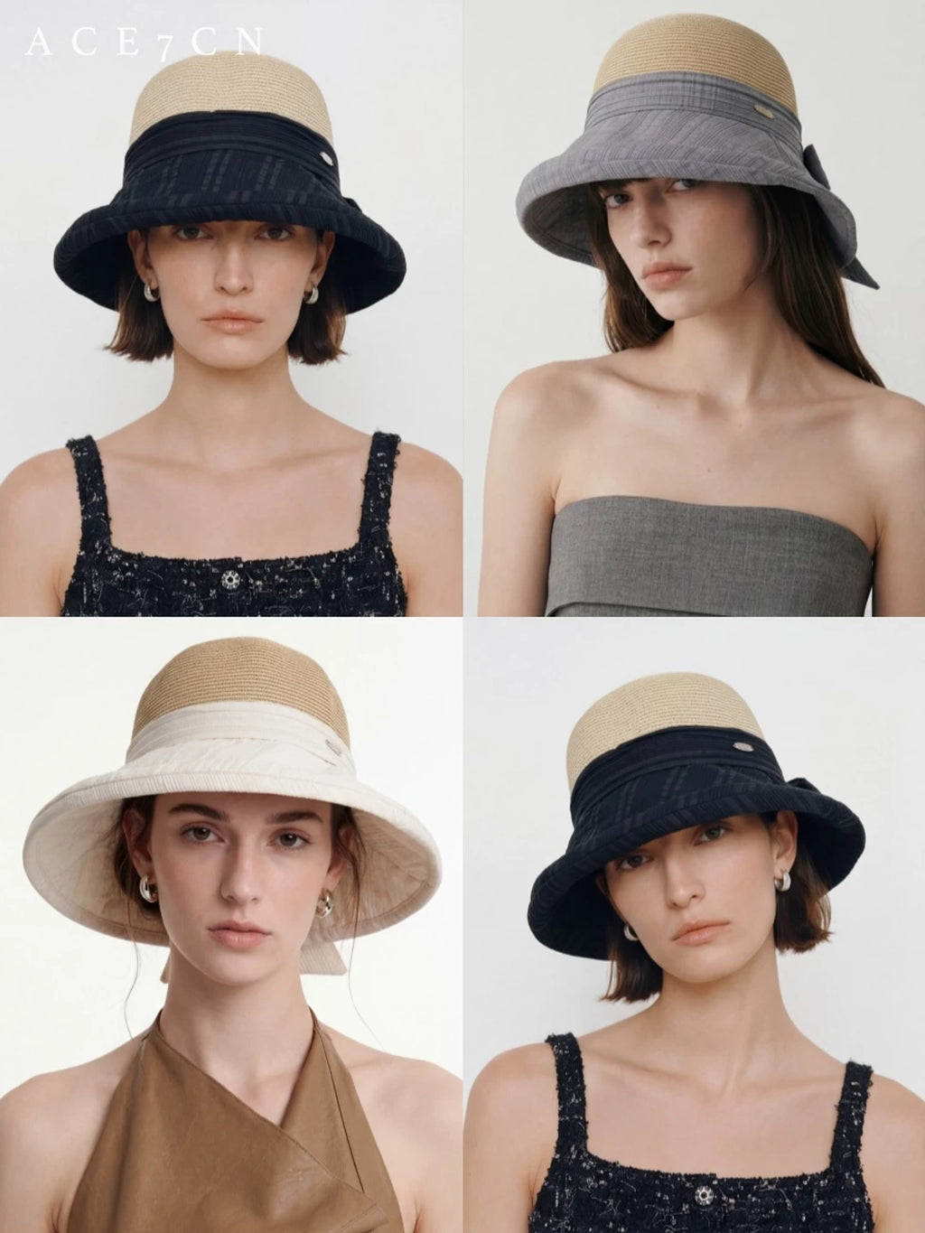 Split-Back Fabric-and-Straw Cloche — ACE7CN