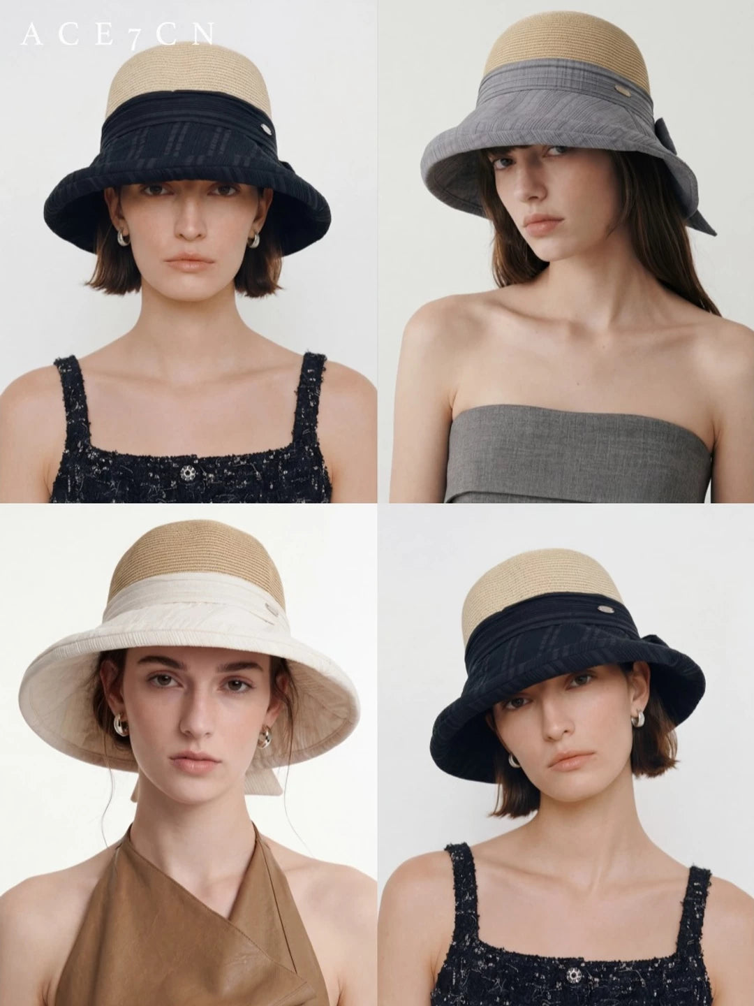 Split-Back Fabric-and-Straw Cloche — ACE7CN