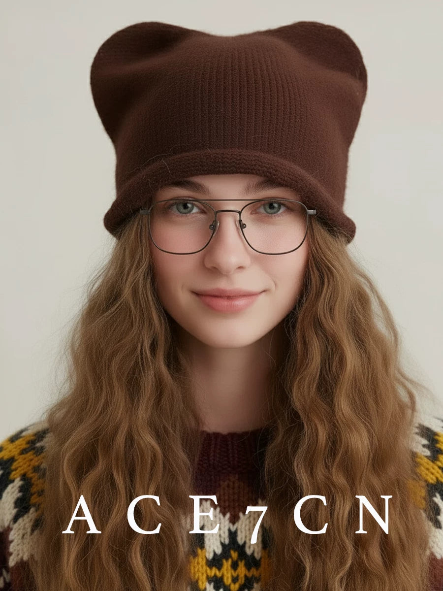 Earth-Tone Cat-Ear Angora Ear-Flap Beanie — ACE7CN