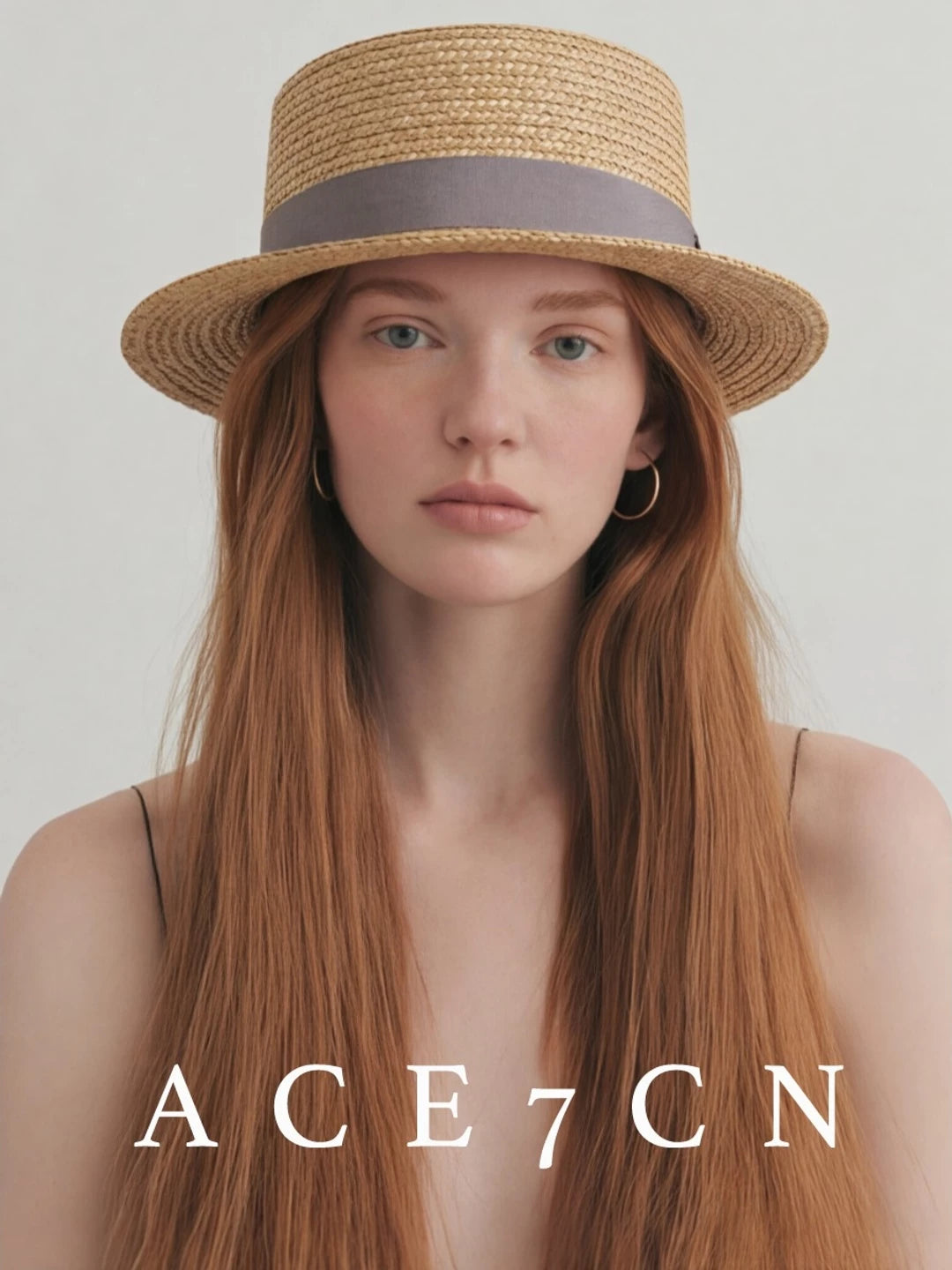 Short-Brim Straw Flat-Top Boater — ACE7CN