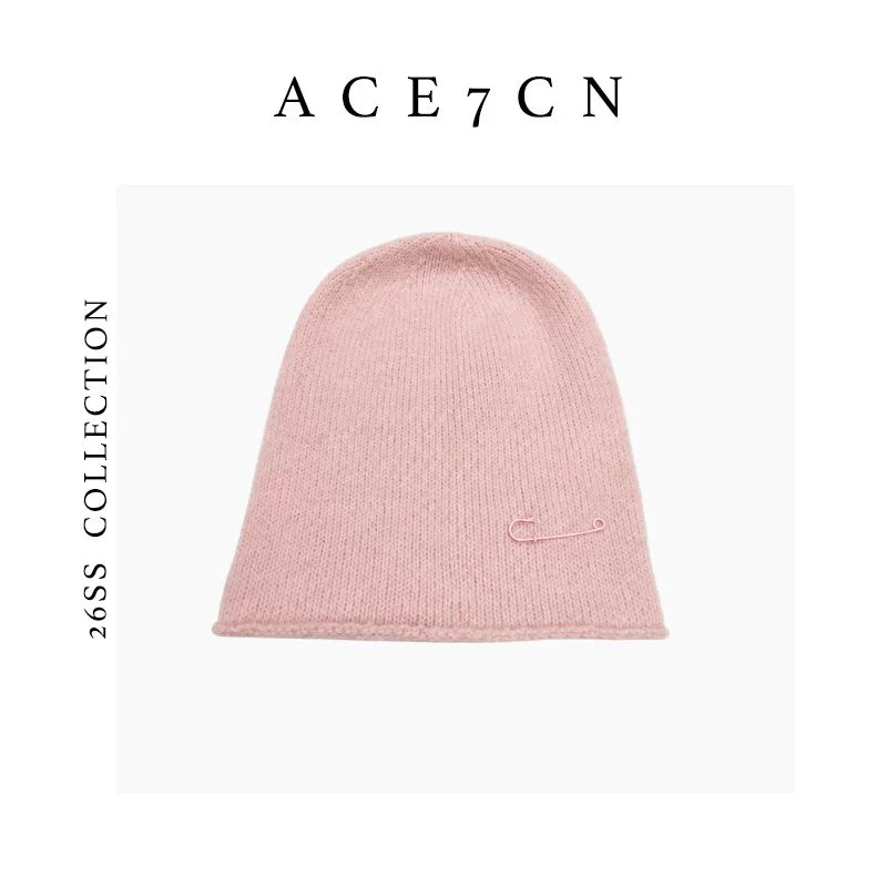 Safety-Pin Wool Knit Beanie — ACE7CN